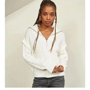 La Ligne Bastien Cable Knit Merino Wool Pullover Sweater Cream Ivory Size small